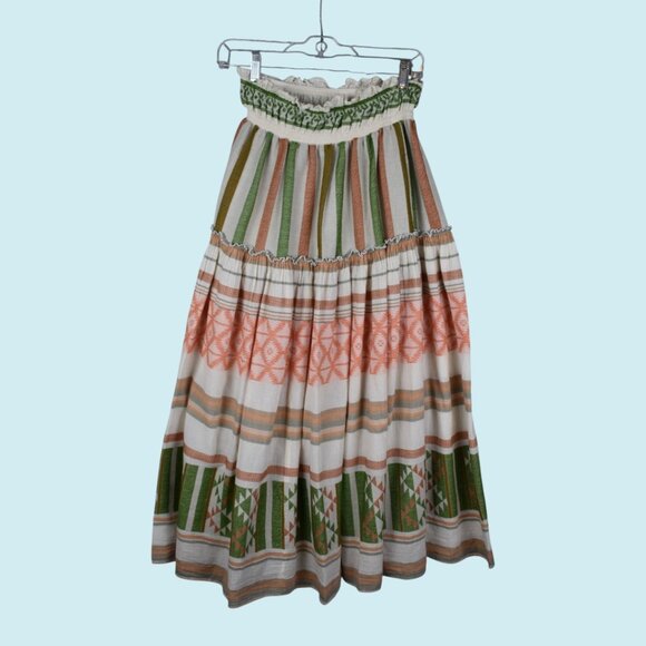 Pearl & Caviar Skirt Size XS Small Meteora Maxi Orange Green Tiered Grecian Boho - Picture 5 of 11
